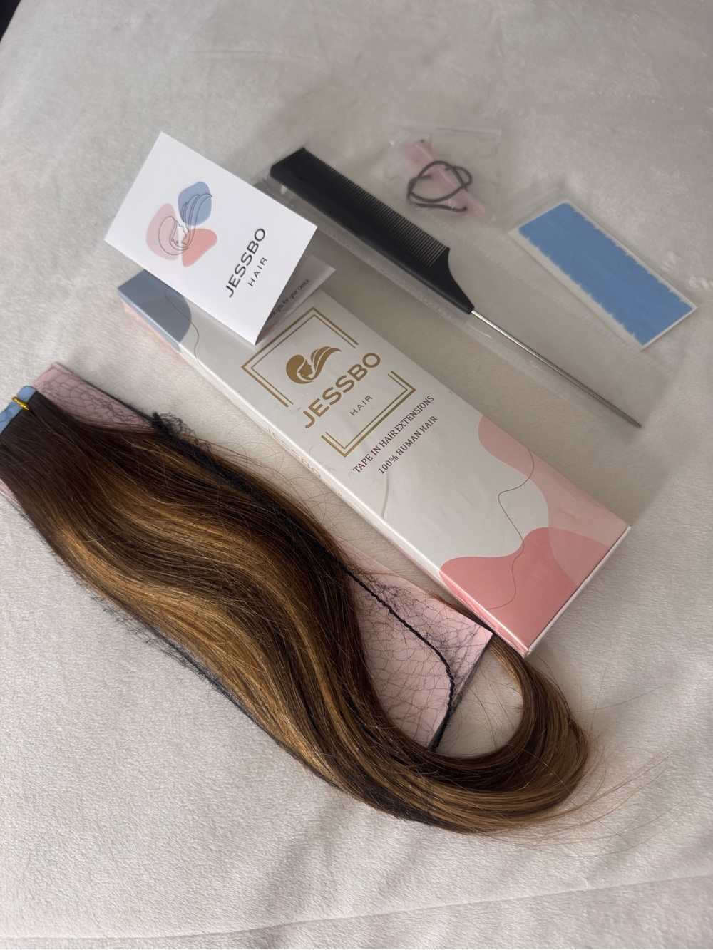 Jessbo Tape-In Human Hair Extensions - Dark Brown with Caramel Highlights - Picture 2 of 11